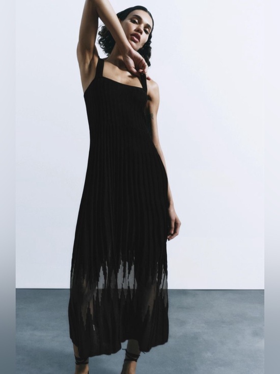 Zara Dresses & Skirts - Zara PLEATED SQUARE-NECK MAXI DRESS. Black. Size S. New with Tags.